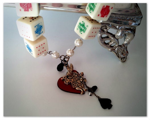 Sir Rabbit- Wonderland playing card necklace chic edwardian nouveau victorian boho industrial fairy tale charm enchanted jewelry