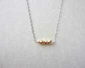 Minimal gold and silver necklace, Gold and silver mixed metal necklace, Three gold faceted beads necklace
