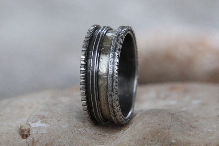 Stately and majestic. mans ring of sterling silver with 24kt gold inlay - mans engagement - wedding -
