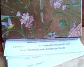Metal Card Case, Beautifully decorated with shiny gold and green vines and birds, Business Card or Credit Card Holder