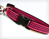 Cat Collar - "Atomic" - Hot Pink Houndstooth on Black