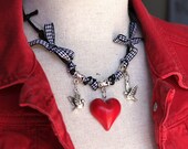 Rockabilly heart and sparrows necklace