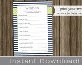 Baby Shower Wishes for Baby boy cards navy blue and green INSTANT DOWNLOAD diy digital printable file print your own Il_170x135