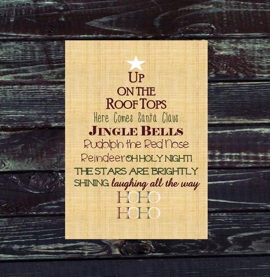 CHRISTMAS TREE Holiday SONG Print - 8x10 or 5x7 Christmas Typography Subway Art Decor
