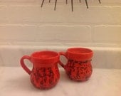 1970s CANADA Two Reddish Orange Lava Ceramic Vintage Mugs