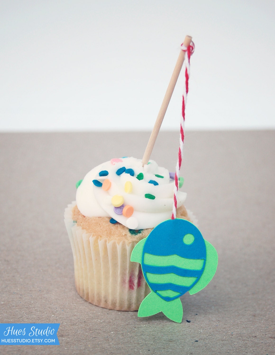 FISH on a Fishing Pole Cupcake Toppers, Party Picks, Toothpicks, Food Picks - CUSTOM Party Decoration (Set of 12) Il_170x135