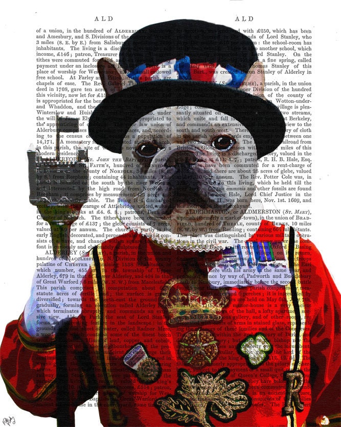 Beefeater French Bulldog Print Digital Art Illustration Mixed Media Original Print Dog Print Frenchie Pug Dog Wall Hanging Wall Decor