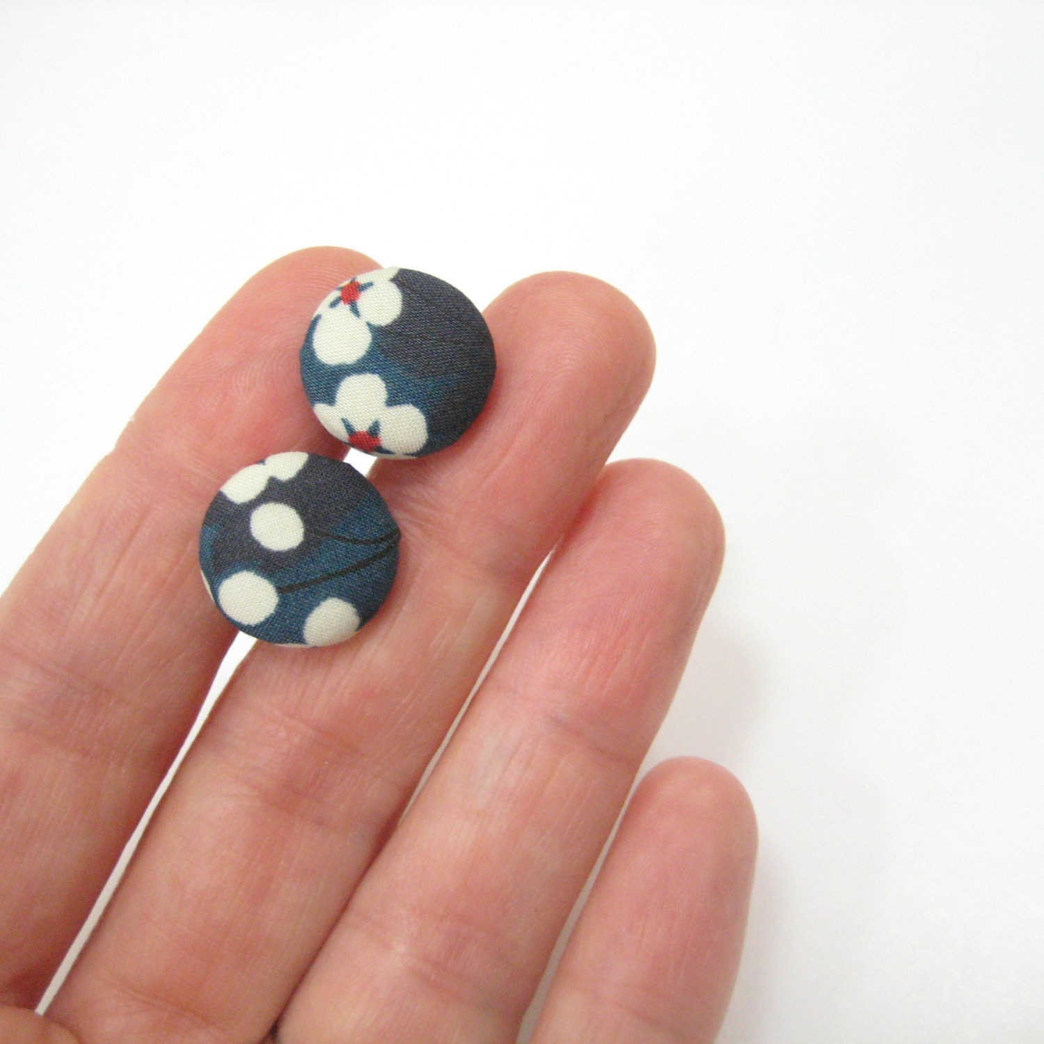 Floral cuff links for women, dark navy blue red white Spring flowers Liberty of London tana lawn, Spring fashion accessories for Her (CM)