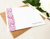 Personalized Notecard Set - Vintage Printed Flowers - Set of 12 Flat Personalized Stationery / Stationary Cards - Choose your color