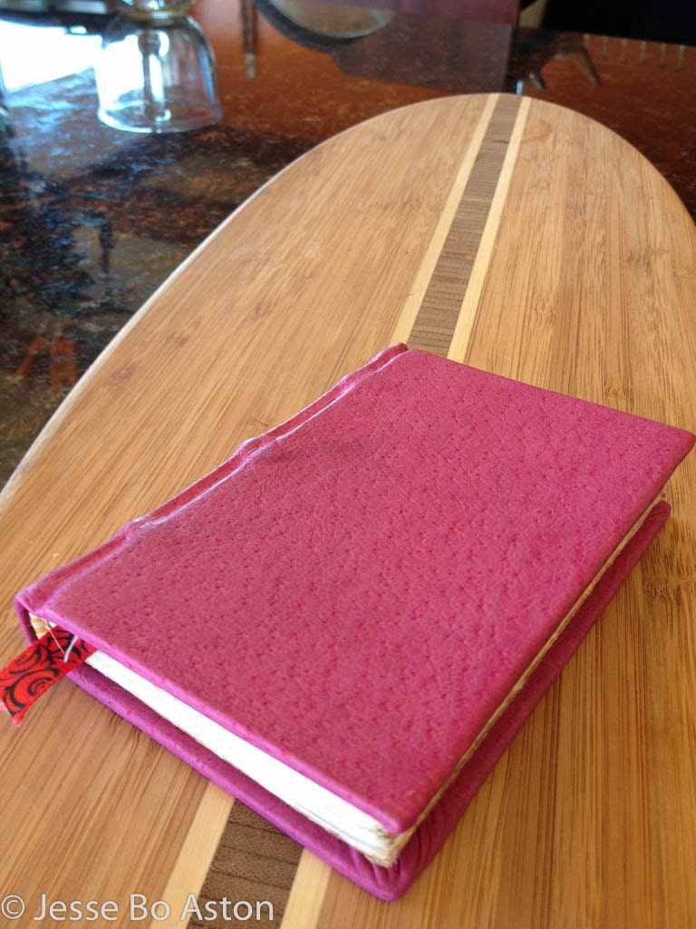 Leather journal, PINK pocket sized with lined paper handbound and bookmark.