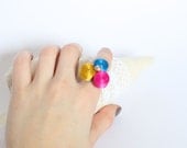 Blue pink gold ring - adjustable fiber ring - OOAK ready to ship - HandmadebyUkropova