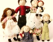 Dollhouse doll family Custom Made, Waldorf style, yarn dolls, felted wool, 6 person family