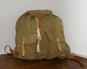 SALE Vintage Canvas and Leather Military or Scouting Rucksack Backpack