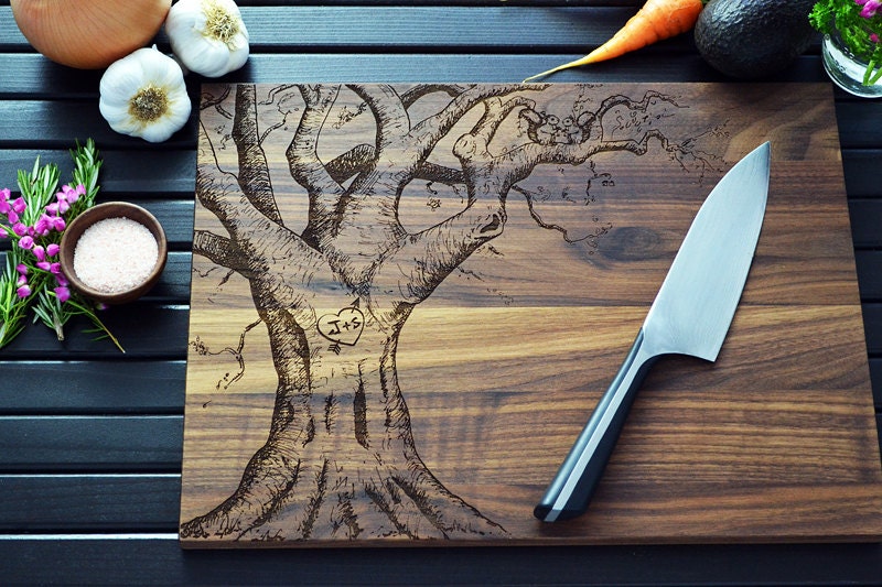 Personalized Cutting Board - Engraved Oak Tree - Customized Mother's Day, Wedding or Anniversary Gift for Couple