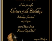Adult Birthday Party Invitations - Gold Glitter Shoes