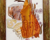 FLAMES , hand embroidery, mixed media, wall hanging, wall decor, OOAK