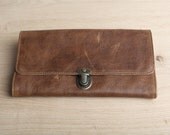 Leather wallet, brown minimalist wallet, tongue clasp, leather clutch, pocket and slots, women's wallet, gift for her, brown purse, pouch