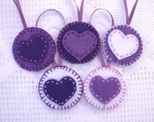 Purple heart decorations, purple felt, valentine decor, heart charms, handmade ornaments, party favors