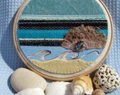 Outlook Number 2 - Ready to Hang Textile Art - Fibre Art Wall Hanging - Mixed Media Embroidered Hoop Art - Seascape