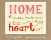 Home is Where the Heart is - Inspirational Typography Poster -  8 x 10