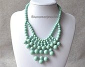 Mint Green Bubble Necklace, Beadwork Necklace, Handmade Bib Necklace, Statement Necklace, Smooth Bubble Necklace
