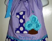 Purple Polka dotted Cupcake Dress with Turquoise Accents for Cupcake Party - 6mo 9mo 12mo 18mo 24mo/2T 3T 4T 5T TeamEtsyBABY