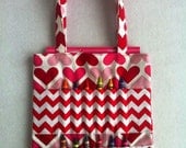 Childrens Valentine Pink and Red Heart Coloring Tote Bag comes w/ Coloring Book & Crayons