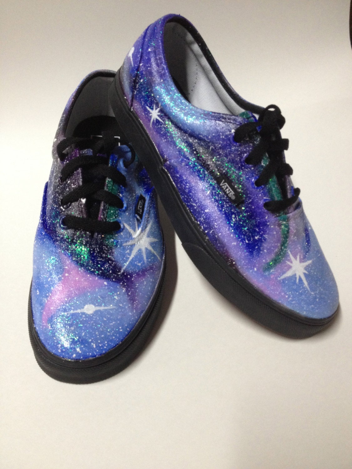 Womens Black Sole VANS Galaxy Shoes Hand Painted Purple Glitter Custom Nebula Starry Stars Night Sky Genuine Vans Brand - Any Size 5 - 14