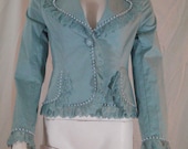 Smokey Blue French Country Womens Jacket SZ M with Lace and Pearls