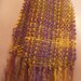 Plaid Handwoven Handspun Fringed Skinny Scarf Purple/Olive Green/Yellow