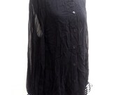 Free shipping / 90's SHEER BLACK checkered blouse, Oversized shirt ,long Sleeve ,Size S / M, One piece, GOTTEX