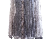 Free shipping / GOTTEX, LEOPARD Blouse 90s Animal Print Long Sleeve Button Up Sheer Top ,Size S / M, One piece