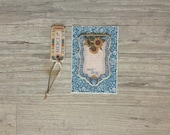 Crafted postcard with envelope - 3d ooak small greeting card - blue beige rustic - summer trend - brown envelope - europeanstreetteam