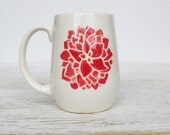Ceramic Mug - Hand Carved Pottery -  Ceramics and Pottery - Dahlia flower - Red Flower Ceramic