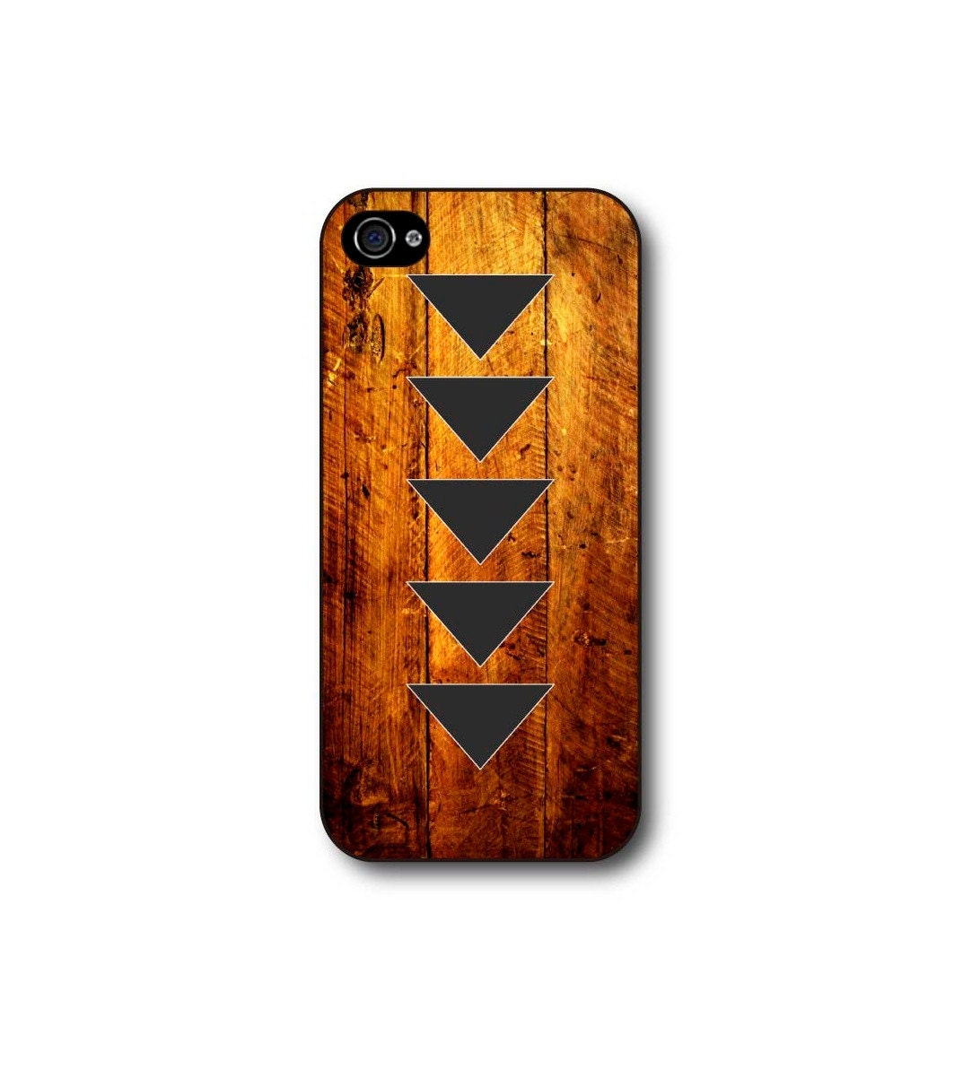 Tribal iphone case for iphone 5 with black triangles on printed wood