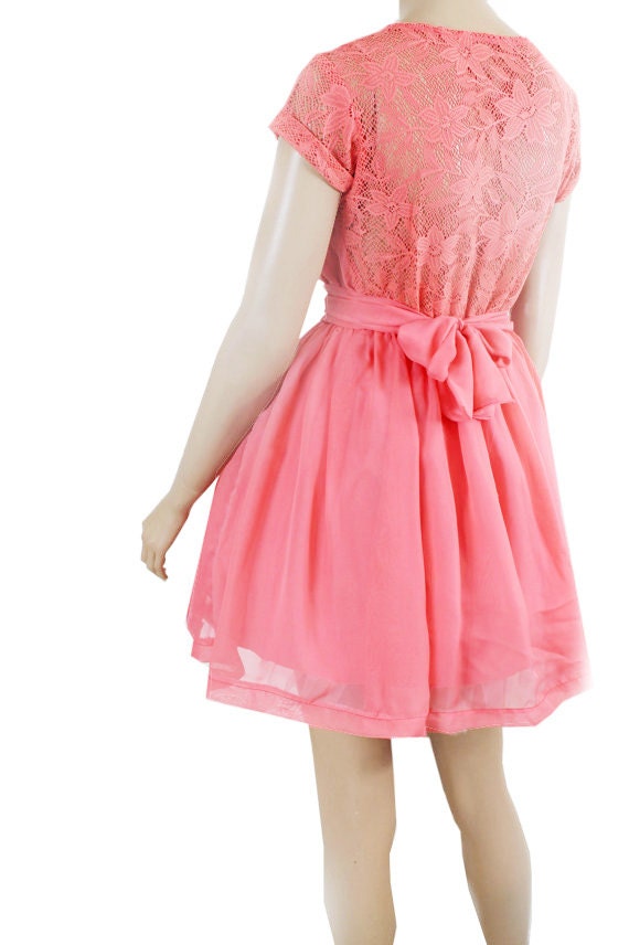 Coral Bridesmaid / Wedding Party / Cocktail / Evening/ Graduation lace,chiffon dress