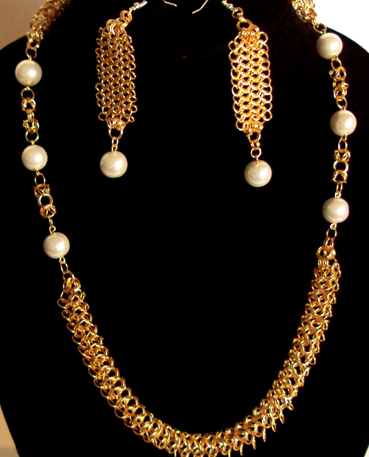 Necklace earrings set -  elegant gold tone for mom earring and necklace set -  handmade jewelry set