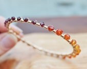 Sunrise Gemstone Bead Bracelet, Raspberry Garnet Orange Carnelian Gemstone Bead Bangle, 14k Gold Fill Wire Wrapped Bracelet, Ombre Summer