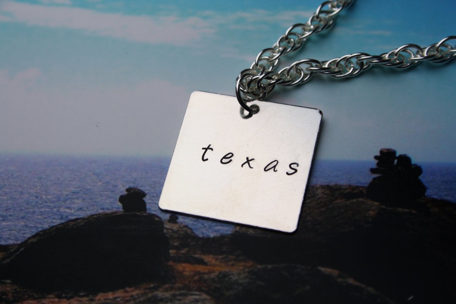 Custom Hand Stamped Square Necklace