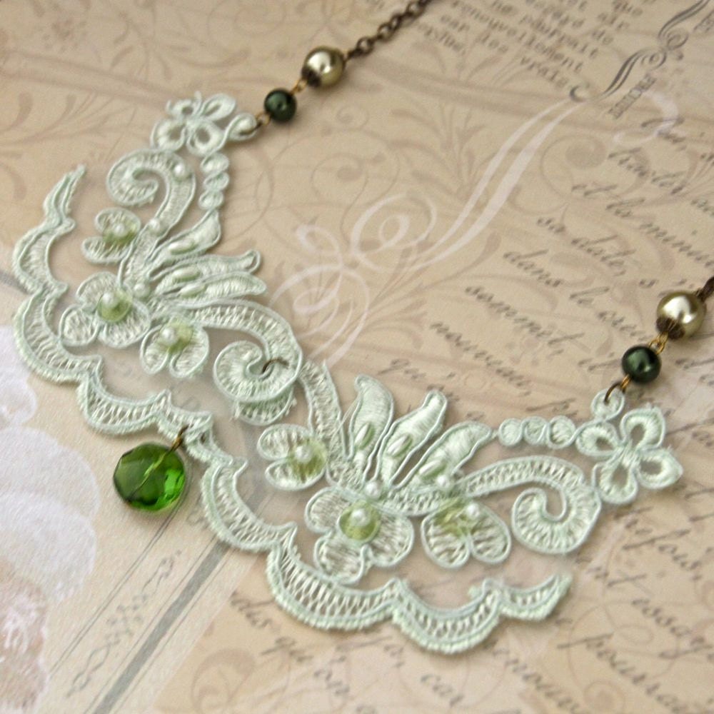 Mint Necklace Mint Green Necklace Lace Necklace Bib Necklace Statement Necklace Peter Pan Collar Necklace Bridesmaid Jewelry Fabric Necklace