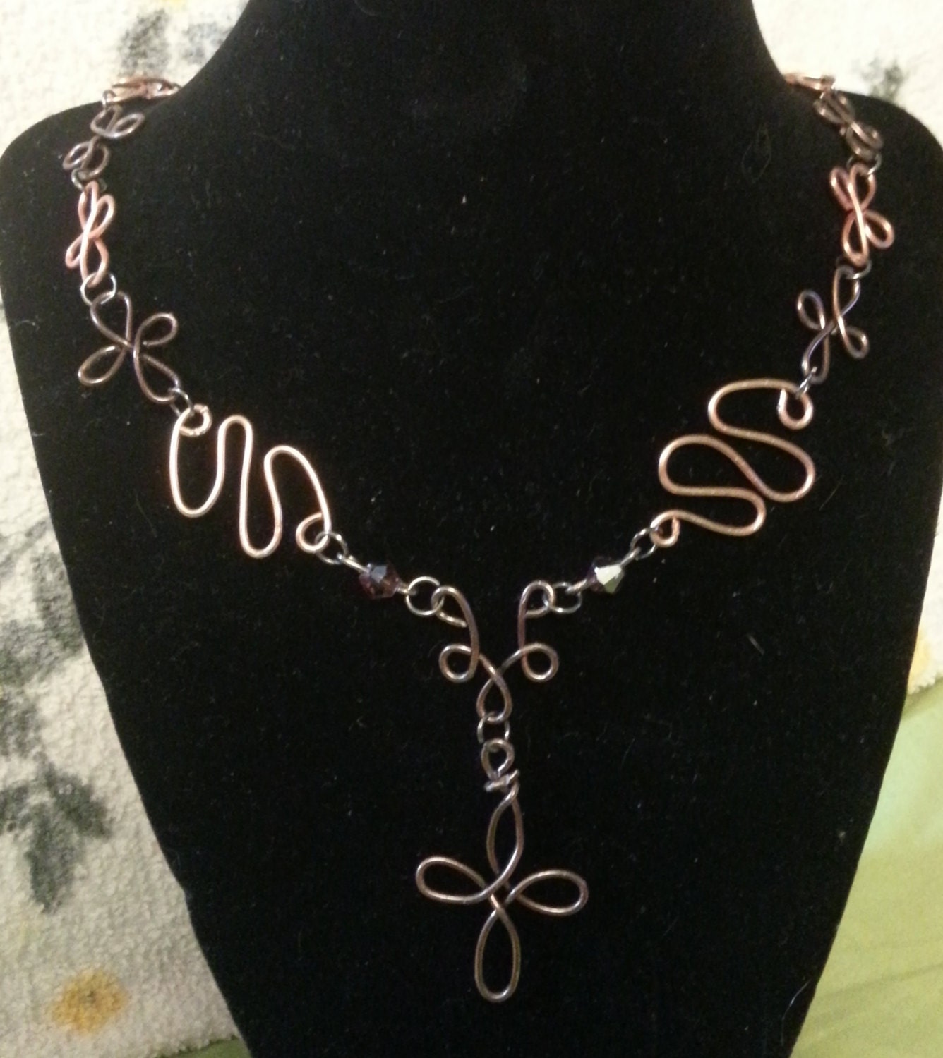 Handmade Metalwork Necklace w/Cross "Beautiful"