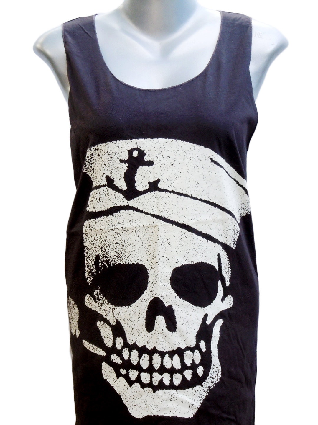 Navy Sailor Skull Shirt Sleeveless shirt Blackish Brown shirt Unisex Women Tee Shirt Tank top tunic vest shirt M