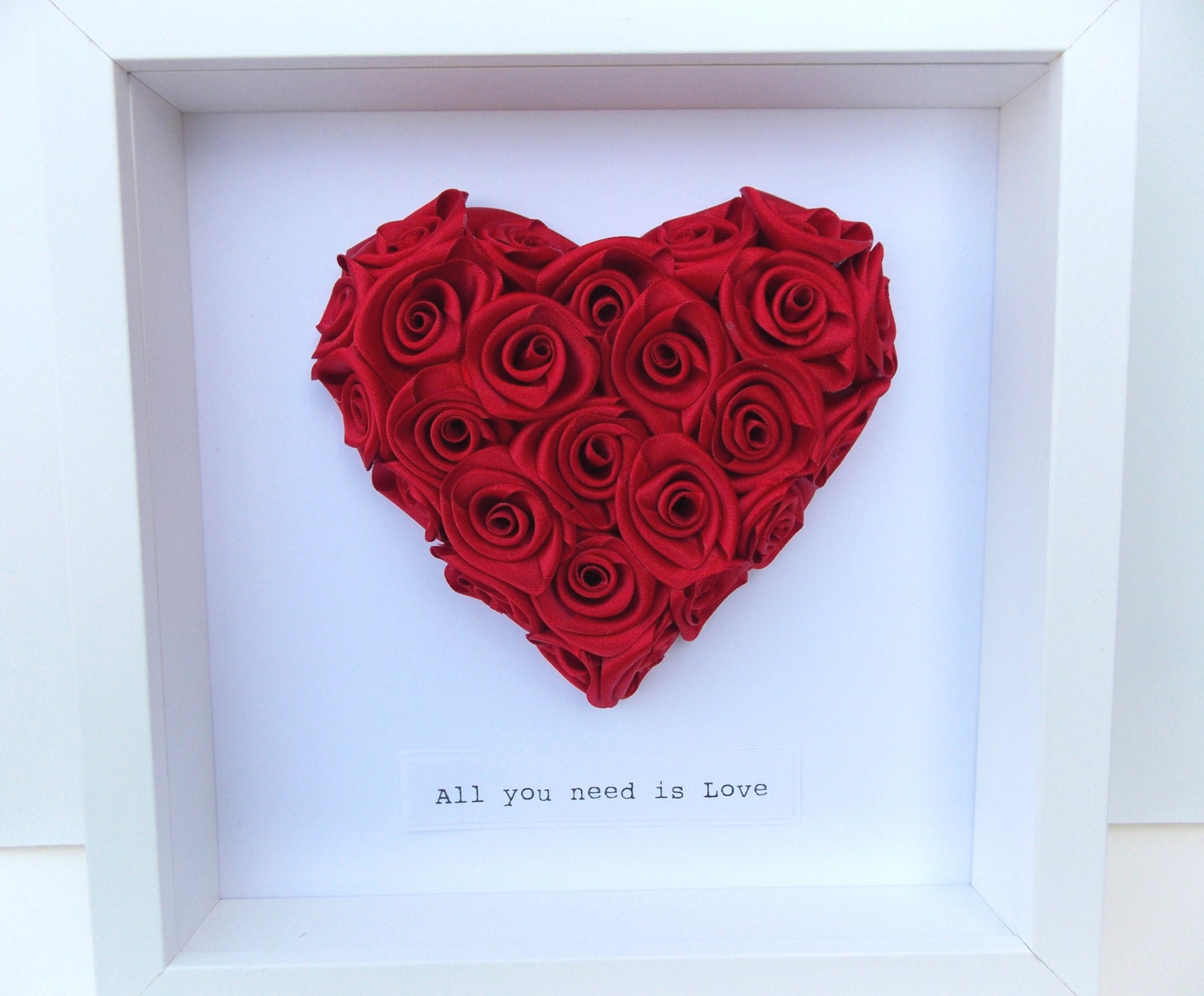 Red Heart of Roses Framed 3D Picture "All you need is Love" Wedding / Anniversary / Engagement / Valentines Gift Present