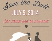 Burlap Recycled cardstock save the date card wedding bike bride groom printable wedding DIY 5x7 customizable wedding invitation