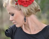 Red peony rose, crab apple, womens forest enchanting bushland hair accessory comb fascinator