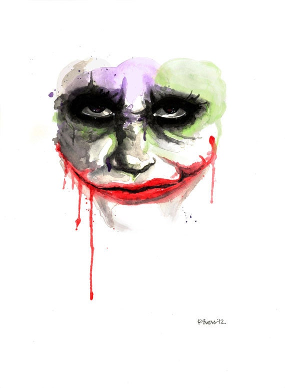 8x10 The Joker Watercolor Drip Painting Print