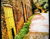 Brick Building 8x8 Art Photo, Fine Art Print, Yellow Door 802