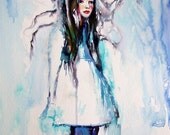 Promotional Original Artwork including Ink and Acrylics, Fine Art, Wall Art, Love Illustration, Blue and Turquoise Colors