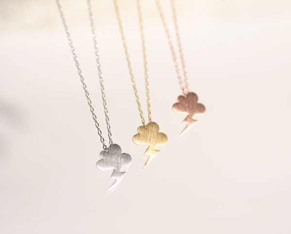Lightning cloud necklace  necklace. Choose your color.  Gold or Silver.