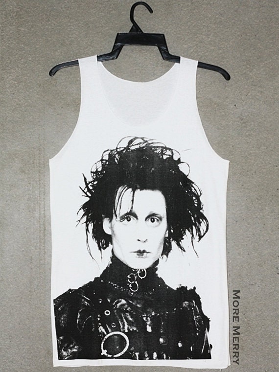 Johnny Depp Edward Scissorhands Actor White Tank Top Singlet Vest Tunic Sleeveless Women Tee Shirt Movie Punk Rock T-Shirt Size S-M